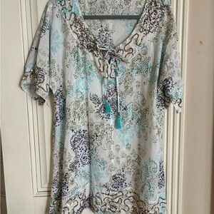 Soft Surroundings Embroidered Tassel Boho Top – XL